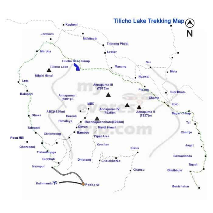 Tilicho lake trekking map