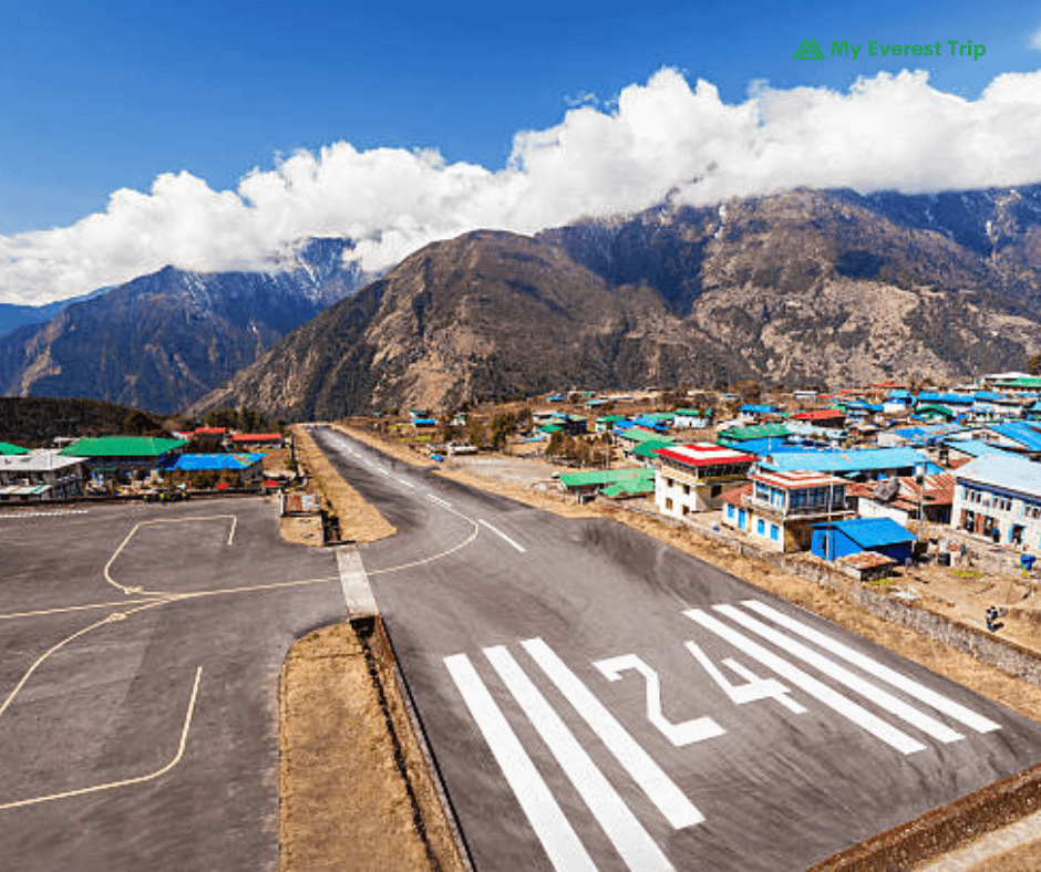 Lukla airport landing on the way to EBC Heli tour